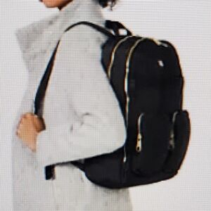 Kipling Backpack, Black with Gold Hardware, Bright Pink Lining